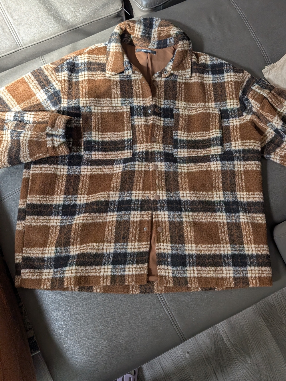 Fashion Nova Brown Plaid Lightweight Shirt Jacket